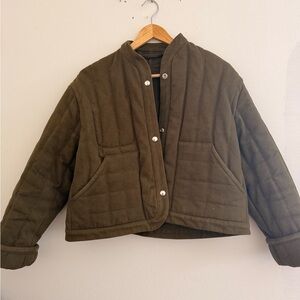 Boxy Quilted Olive Green Puffer Jacket